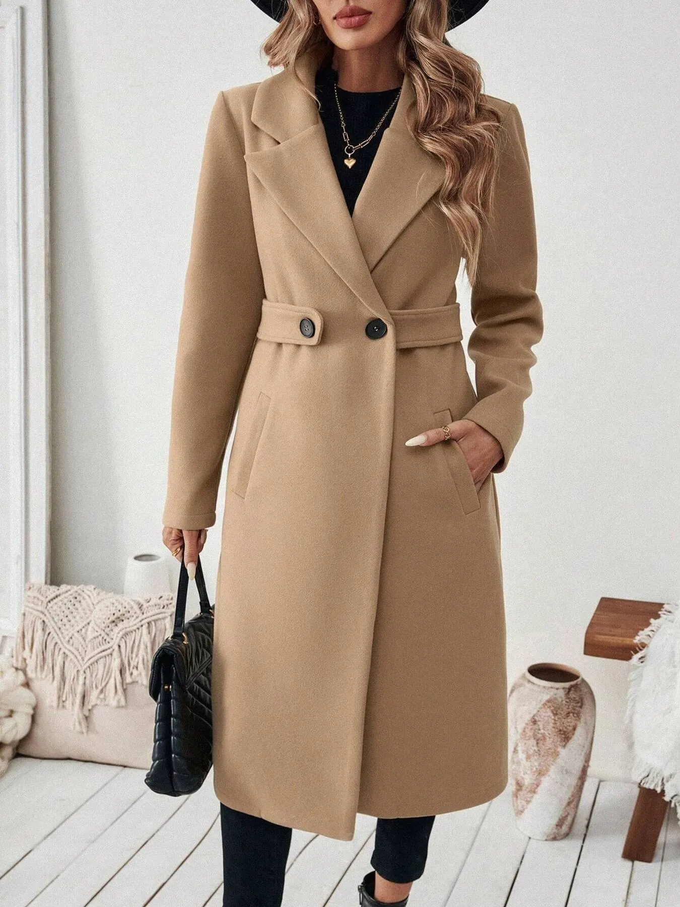 One Button Wool Blend Overcoat